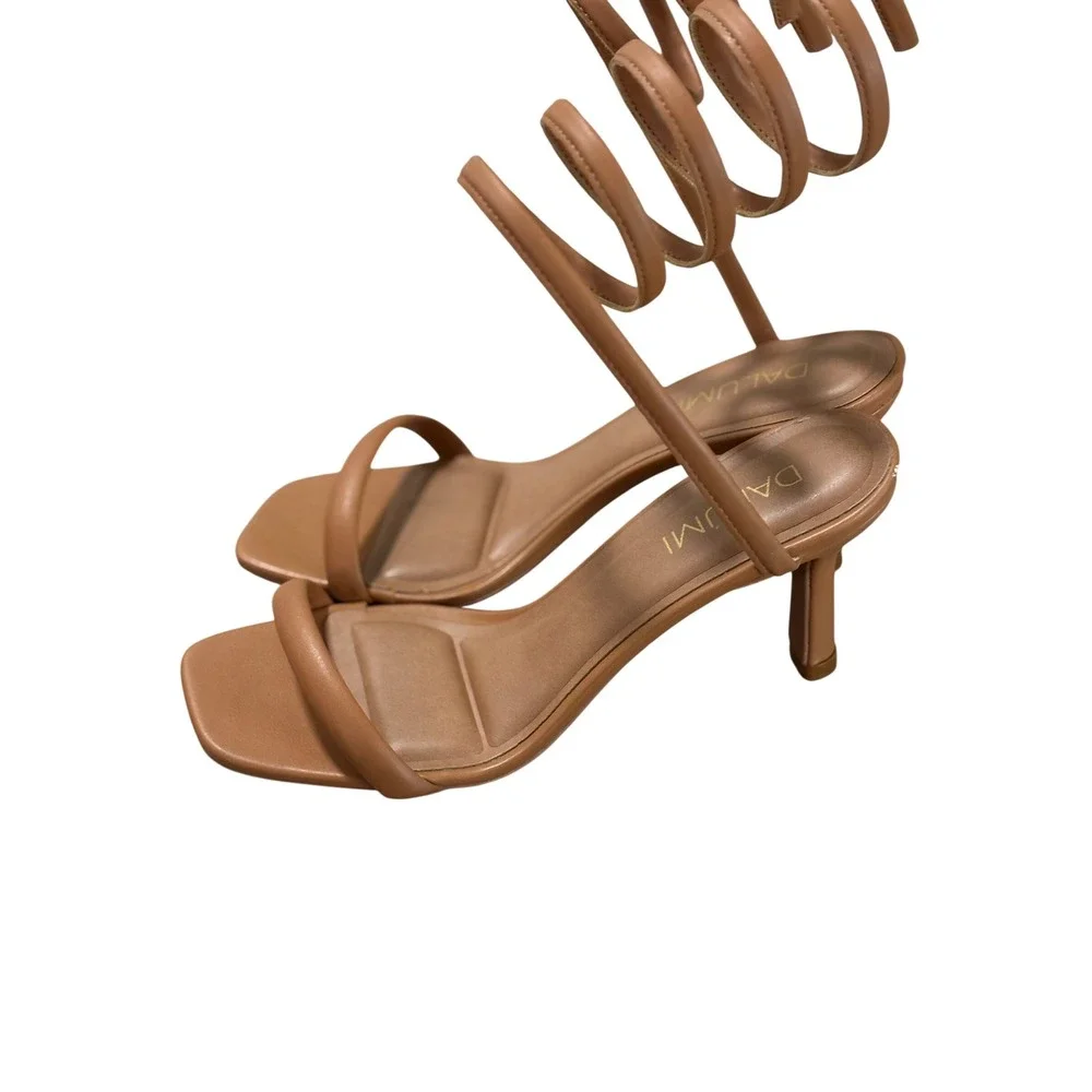 Dalumi Tan Spiral Wrap Square Toe Sandals Made in Brazil Size 8‎ US